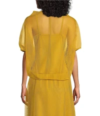 IC Collection Sheer Mesh Knit Cocoon Boat Neck 3/4 Sleeve Boxy Top