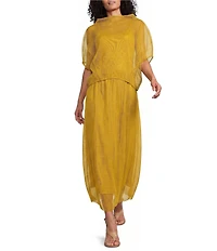 IC Collection Sheer Mesh Knit Cocoon Boat Neck 3/4 Sleeve Boxy Top