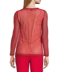IC Collection Sheer Mesh Crew Neck Long Sleeve Knit Top