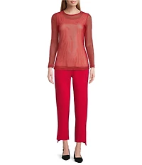 IC Collection Sheer Mesh Crew Neck Long Sleeve Knit Top