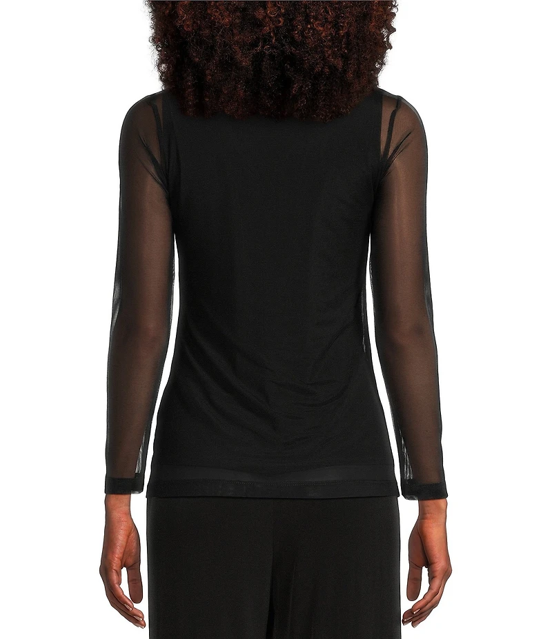IC Collection Sheer Mesh Crew Neck Long Sleeve Knit Top