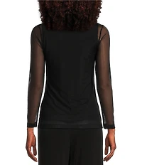 IC Collection Sheer Mesh Crew Neck Long Sleeve Knit Top