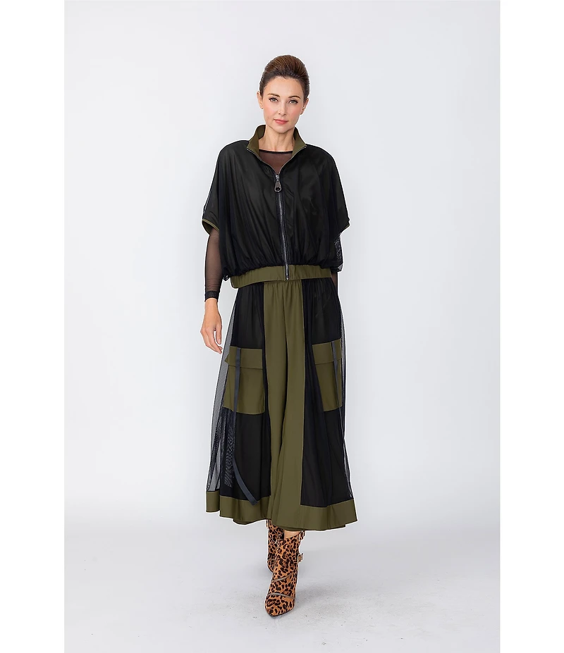 IC Collection Sheer Mesh Crew Neck Long Sleeve Knit Top