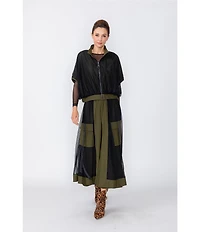 IC Collection Sheer Mesh Crew Neck Long Sleeve Knit Top