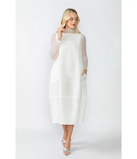 IC Collection Sleeveless Sheer Organza Funnel Neck Balloon Waistless Midi Dress
