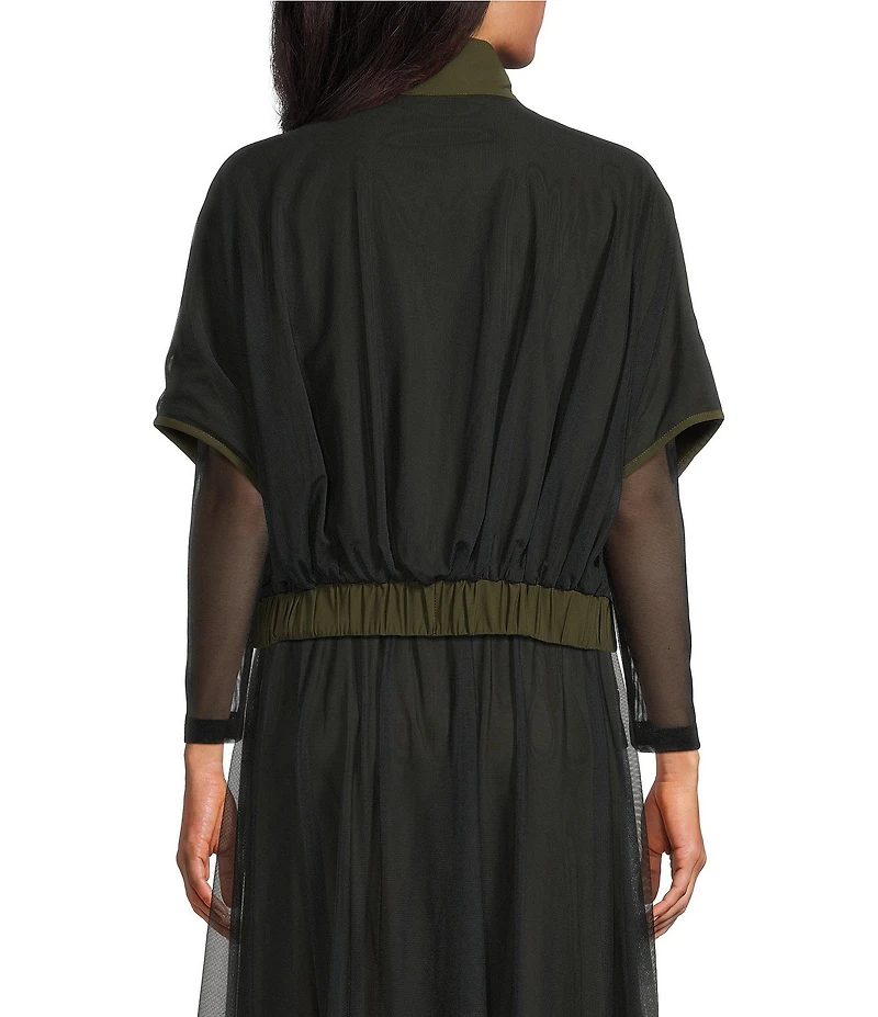 IC Collection Stand Collar Mesh Layered Zip-Front Coordinating Vest
