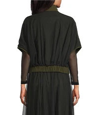 IC Collection Stand Collar Mesh Layered Zip-Front Coordinating Vest
