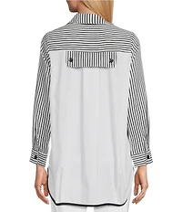 IC Collection Stripe Poplin Point Collar Long Sleeve Zip Front Jacket