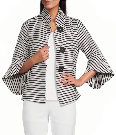 IC Collection Stripe Print Mandarin Collar Long Tulip Sleeve Jacket