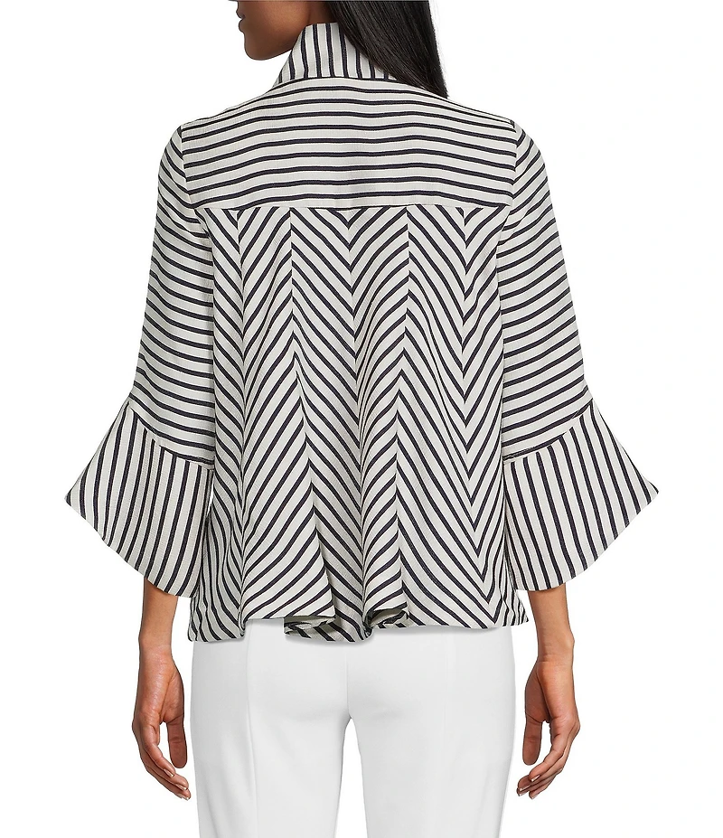 IC Collection Stripe Print Mandarin Collar Long Tulip Sleeve Jacket