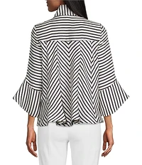IC Collection Stripe Print Mandarin Collar Long Tulip Sleeve Jacket