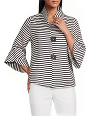 IC Collection Stripe Print Mandarin Collar Long Tulip Sleeve Jacket