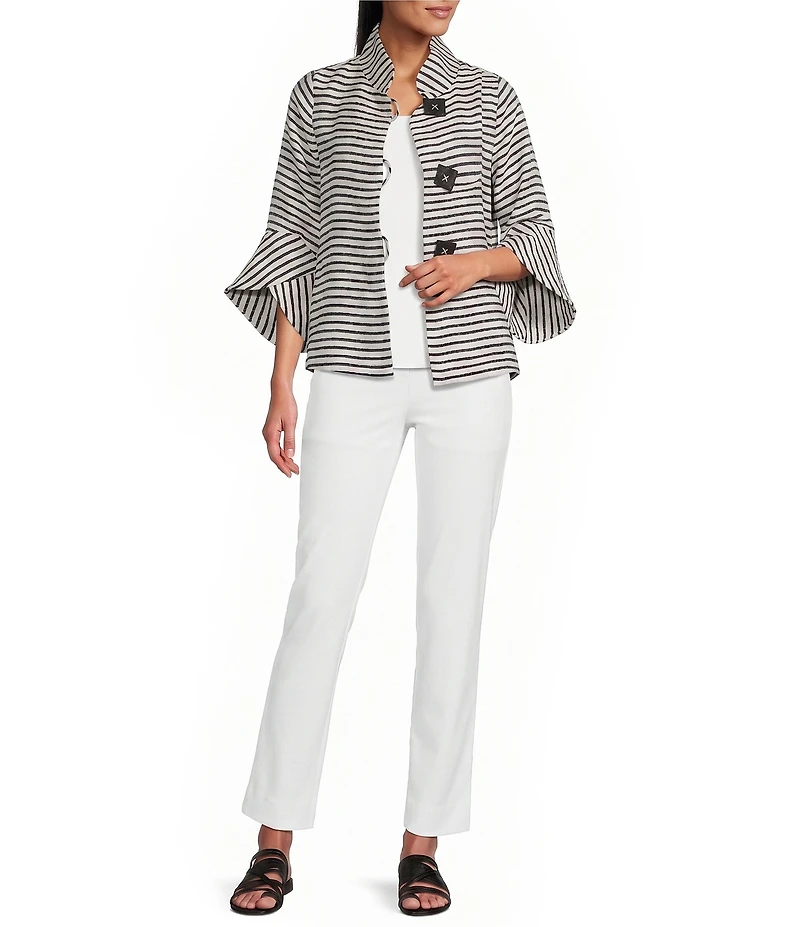 IC Collection Stripe Print Mandarin Collar Long Tulip Sleeve Jacket