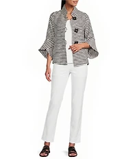 IC Collection Stripe Print Mandarin Collar Long Tulip Sleeve Jacket