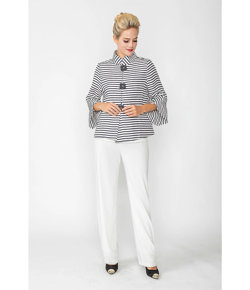 IC Collection Stripe Print Mandarin Collar Long Tulip Sleeve Jacket