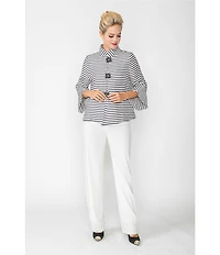 IC Collection Stripe Print Mandarin Collar Long Tulip Sleeve Jacket