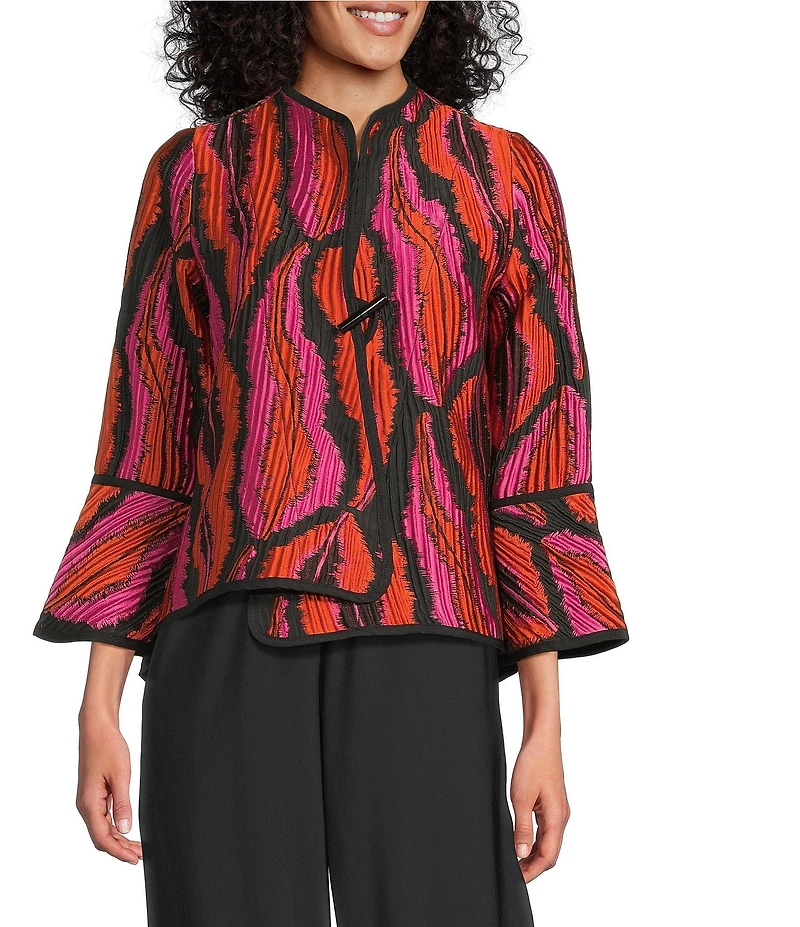 IC Collection Texture Graphic Jacquard High Neck Long Sleeve Jacket