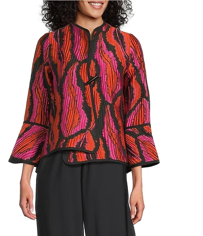 IC Collection Texture Graphic Jacquard High Neck Long Sleeve Jacket