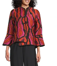 IC Collection Texture Graphic Jacquard High Neck Long Sleeve Jacket