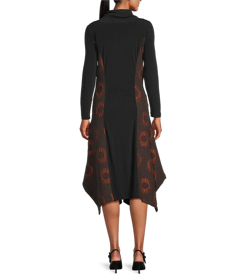 IC Collection Textured Knit Jacquard Cowl Neck Long Sleeve Asymmetrical Dress