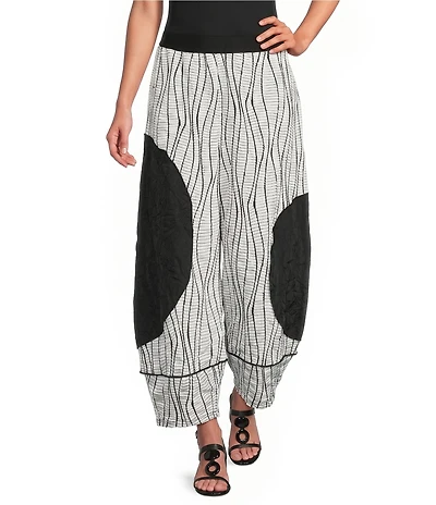 IC Collection Textured Woven Color Block Wave Stripe Wide Leg Pull-On Coordinating Pants
