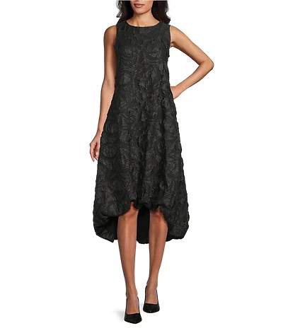 IC Collection Textured Woven Round Neck Sleeveless Bow Detail A-Line Midi Dress