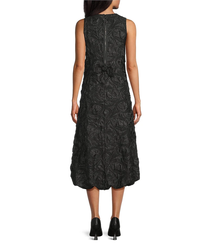 IC Collection Textured Woven Round Neck Sleeveless Bow Detail A-Line Midi Dress