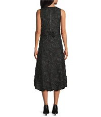 IC Collection Textured Woven Round Neck Sleeveless Bow Detail A-Line Midi Dress