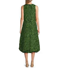 IC Collection Textured Woven Round Neck Sleeveless Bow Detail A-Line Midi Dress