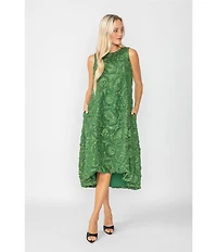 IC Collection Textured Woven Round Neck Sleeveless Bow Detail A-Line Midi Dress