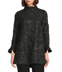 IC Collection Textured Woven Ruffle Mock Neck Long Sleeve Tunic