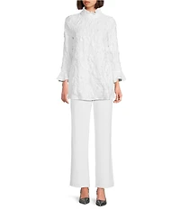 IC Collection Textured Woven Ruffle Mock Neck Long Sleeve Tunic