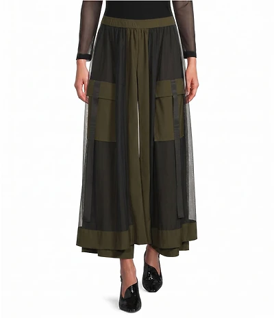IC Collection Wide-Leg Mesh Overlay Pull-On Cargo Coordinating Pant