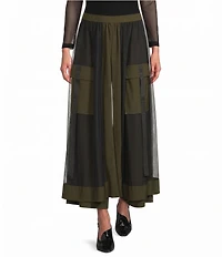 IC Collection Wide-Leg Mesh Overlay Pull-On Cargo Coordinating Pant
