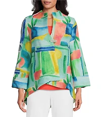 IC Collection Woven Abstract Print Stand Collar Bracelet Sleeve Jacket
