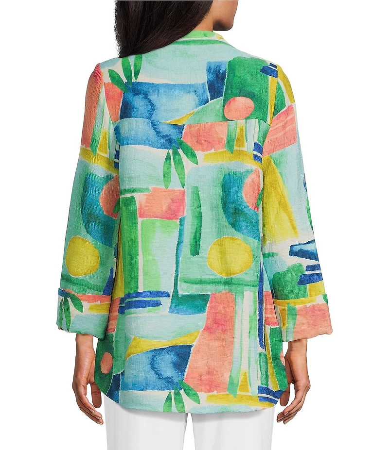 IC Collection Woven Abstract Print Stand Collar Bracelet Sleeve Jacket
