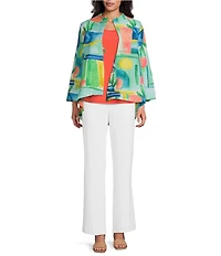 IC Collection Woven Abstract Print Stand Collar Bracelet Sleeve Jacket