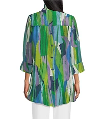 IC Collection Woven Abstract Print Wire Collar Bracelet Sleeve Button Front Jacket