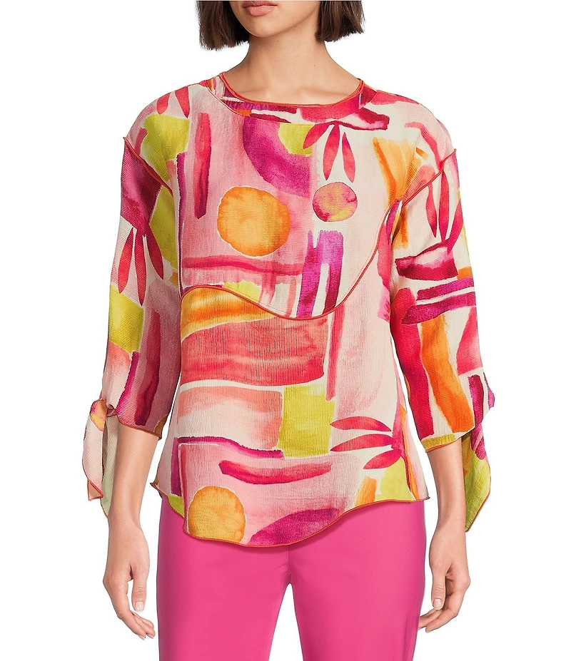 IC Collection Woven Art Pop Scoop Neck Bracelet Tie Sleeve Top
