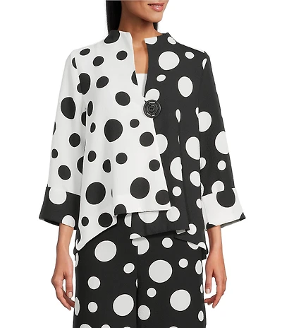 IC Collection Woven Dot Combo Print High Neck Bracelet Sleeve Jacket
