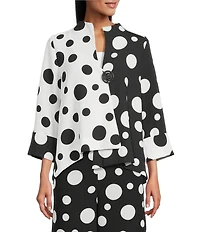 IC Collection Woven Dot Combo Print High Neck Bracelet Sleeve Jacket