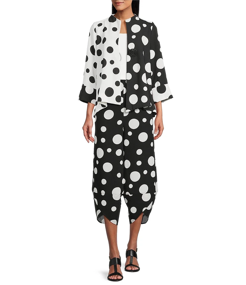 IC Collection Woven Dot Combo Print High Neck Bracelet Sleeve Jacket