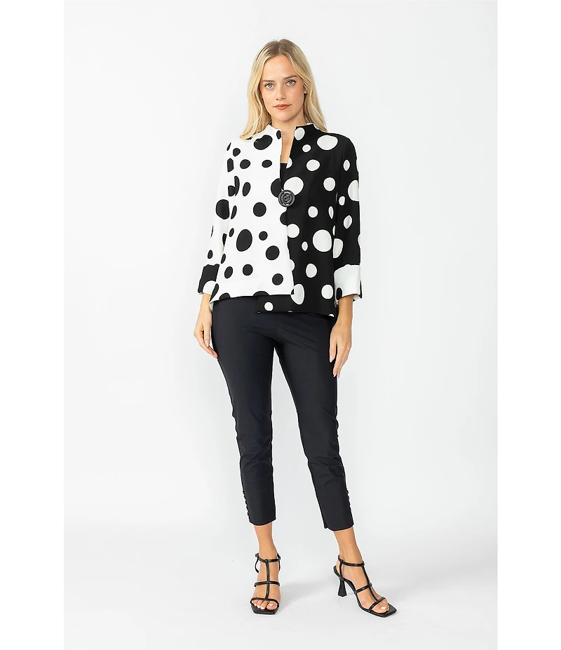 IC Collection Woven Dot Combo Print High Neck Bracelet Sleeve Jacket