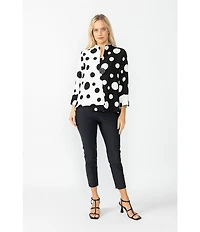 IC Collection Woven Dot Combo Print High Neck Bracelet Sleeve Jacket