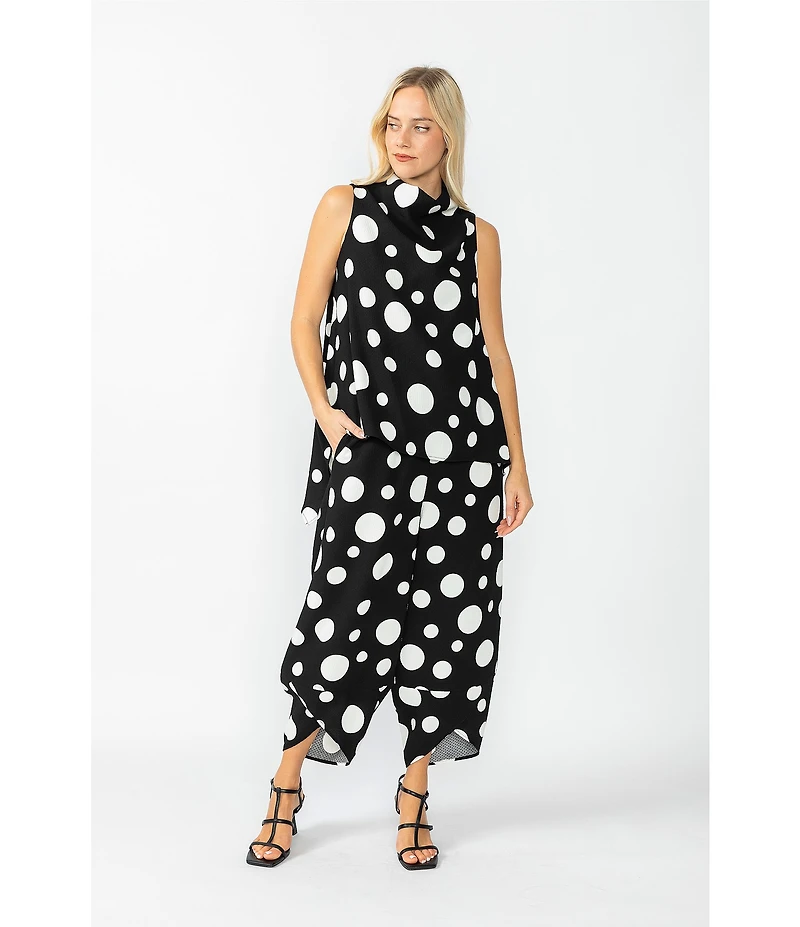 IC Collection Woven Dot Print Cowl Neck Sleeveless High-Low Coordinating Tank Top