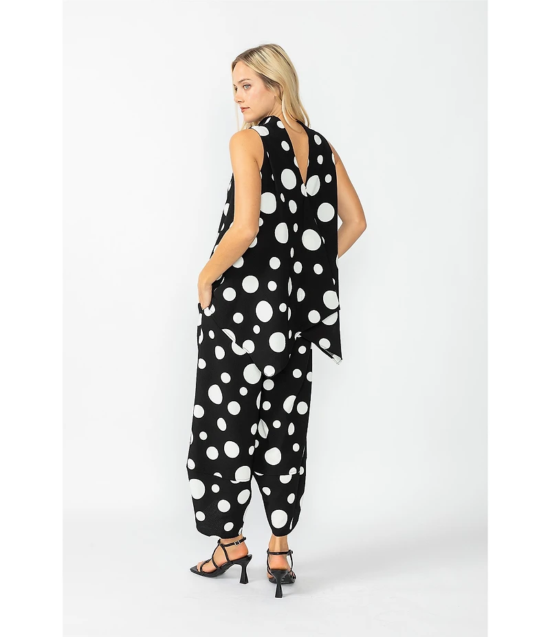 IC Collection Woven Dot Print Cowl Neck Sleeveless High-Low Coordinating Tank Top