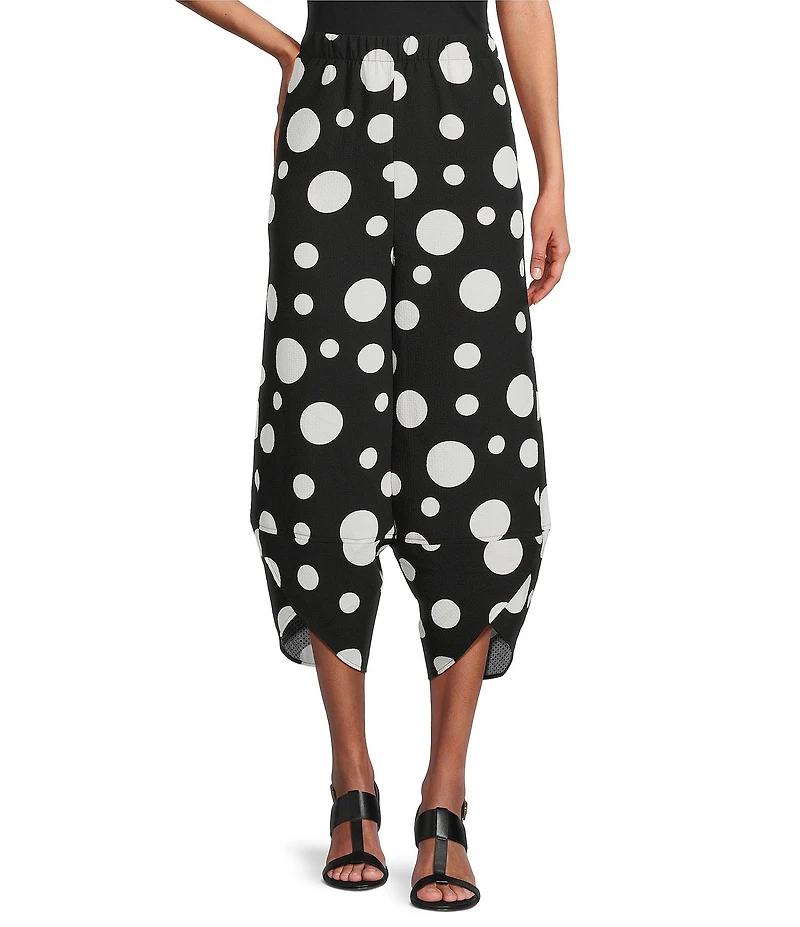 IC Collection Woven Dot Print Elastic Waist Tulip Hem Crop Coordinating Pants