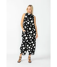 IC Collection Woven Dot Print Elastic Waist Tulip Hem Crop Coordinating Pants