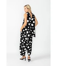 IC Collection Woven Dot Print Elastic Waist Tulip Hem Crop Coordinating Pants