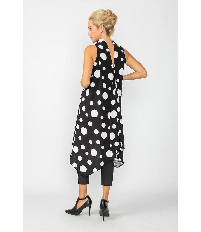 IC Collection Woven Dot Print Mock Cowl Neck Sleeveless Asymmetrical Tunic Dress